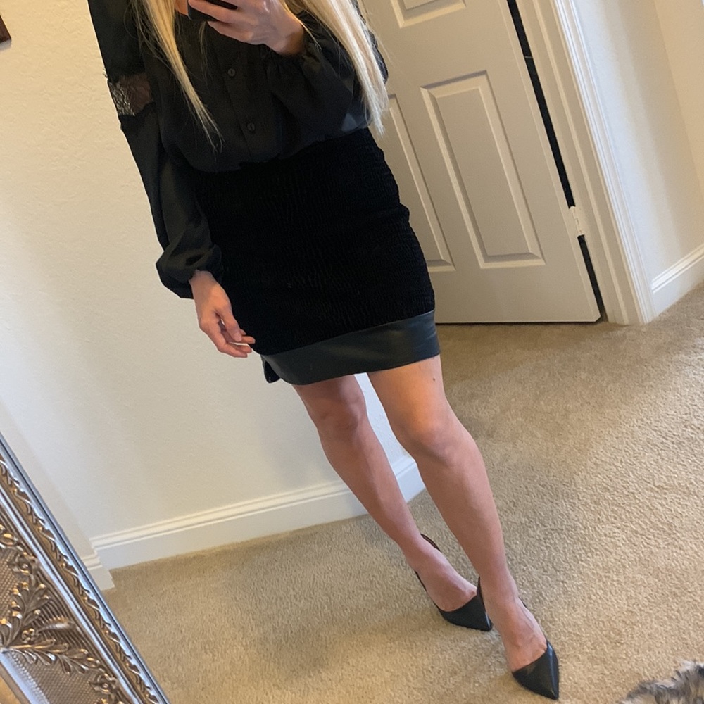 Bar III Velvet  printed, leather trim skirt - Picture 11 of 17
